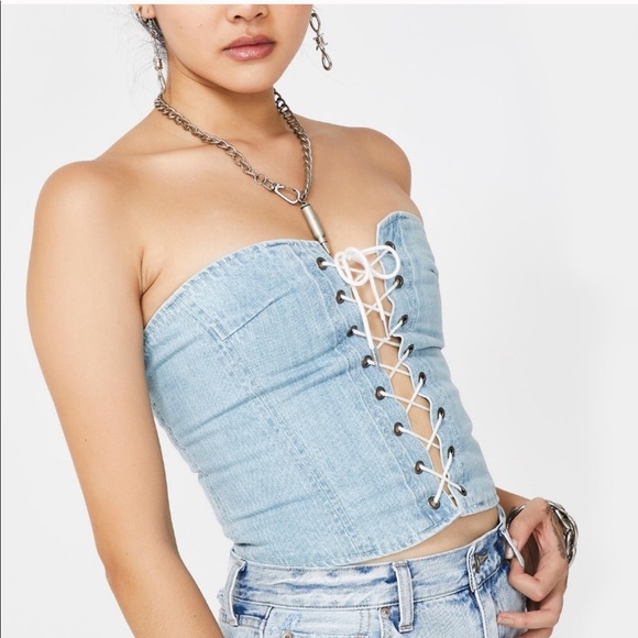 pistola Tops - Revolve Pistola Denim All Tied Up Corset Crop Top